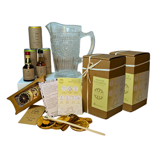 BABIDA Large Gift Set with Pitcher  – Portuguese White Sangria (Alcoholic) Pitcher Cocktails – 8-Servings + Vintage Style Glass Pitcher